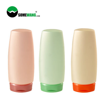 PE van het shampoogebruik paste de Plastic Fles 200ml Vlakke Samendrukkingsfles met Flip Top Lid aan